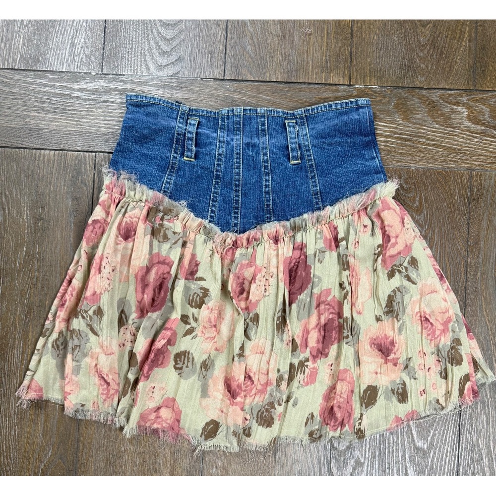 Kimchi Blue XS Floral Denim Chiffon Mini Skirt Fairycore Boho - Picture 6 of 7